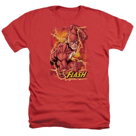 Jla-Flash Lightning Adult Heather Tee - Red - XL