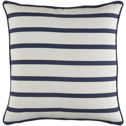 GLYP7078-1818D Glyph Mini Stripe Throw Pillow Cover & Down Insert, White & Navy