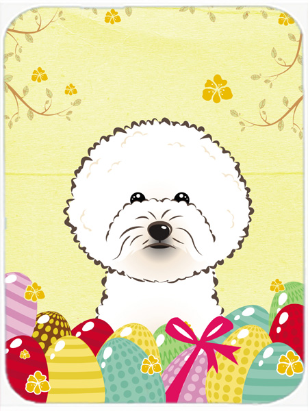 Picture of Carolines Treasures BB1899LCB Bichon Frise Easter Egg Hunt Glass Cutting Board- Large