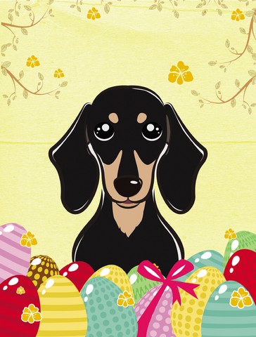 Smooth Black and Tan Dachshund Easter Egg Hunt Flag Garden