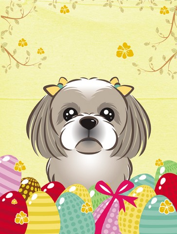 Gray Silver Shih Tzu Easter Egg Hunt Flag Garden