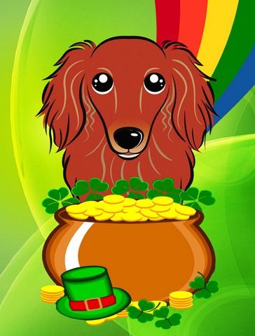 Longhair Red Dachshund St. Patricks Day Flag Garden