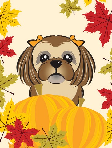 Chocolate Brown Shih Tzu Thanksgiving Flag Garden