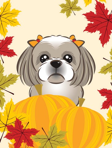 Gray Silver Shih Tzu Thanksgiving Flag Garden