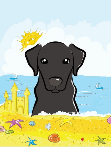 Black Labrador Summer Beach Canvas House Flag