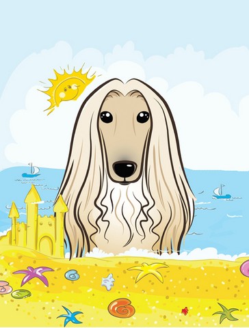 BB2112CHF Afghan Hound Summer Beach Canvas House Flag