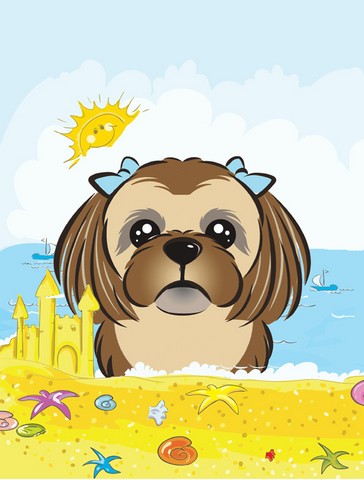 BB2117CHF Chocolate Brown Shih Tzu Summer Beach Canvas House Flag