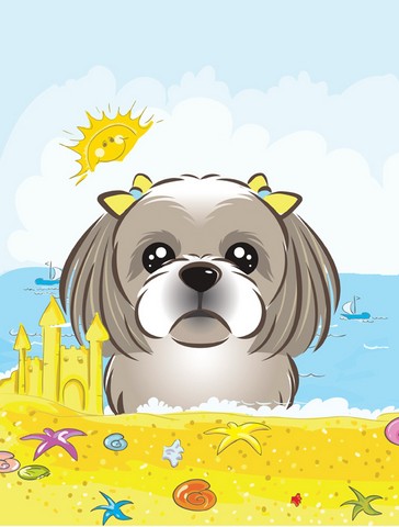 Gray Silver Shih Tzu Summer Beach Canvas House Flag