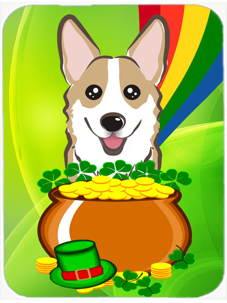 Picture of Carolines Treasures BB1997LCB Sable Corgi St. Patricks Day Glass Cutting Board- Large