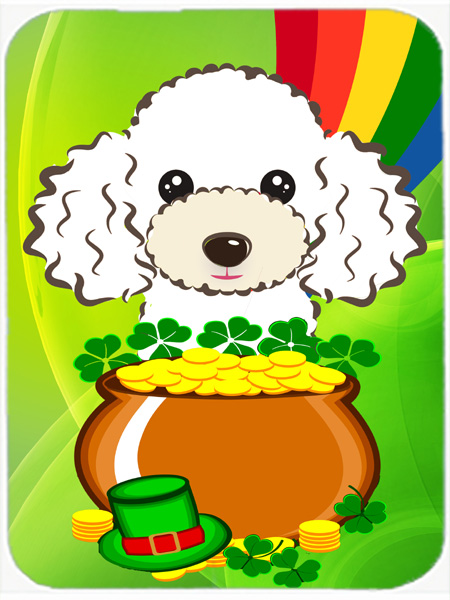 Picture of Carolines Treasures BB2001LCB White Poodle St. Patricks Day Glass Cutting Board- Large