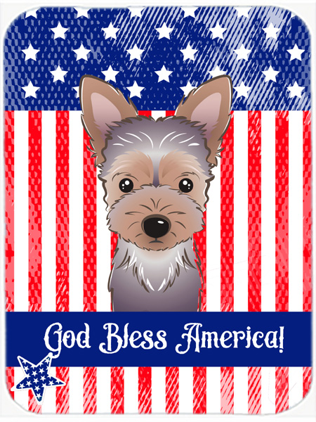 Picture of Carolines Treasures BB2162LCB God Bless American Flag with Yorkie Puppy Glass Cutting Board- Large