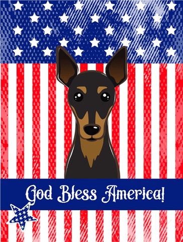 God Bless American Flag with Min Pin Canvas House Flag
