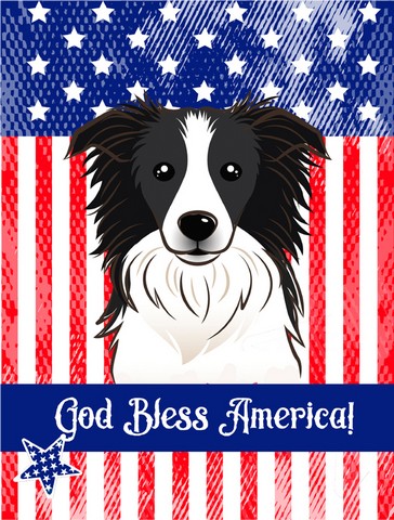 God Bless American Flag with Border Collie Canvas House Flag