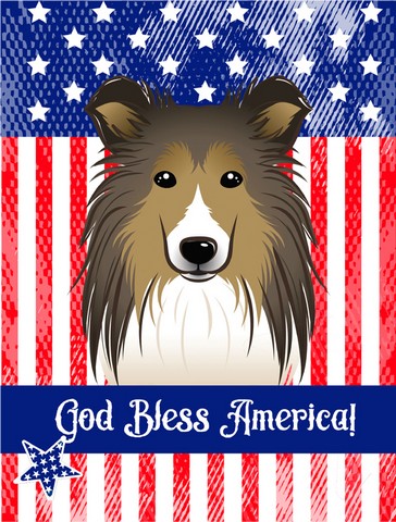 God Bless American Flag with Sheltie Canvas House Flag