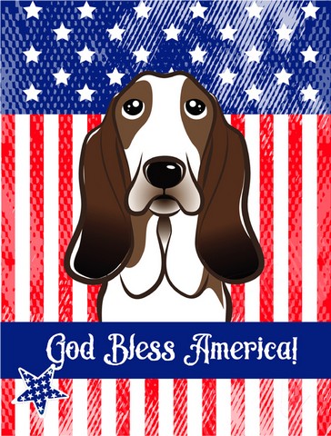 God Bless American Flag with Basset Hound Canvas House Flag