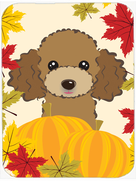 Picture of Carolines Treasures BB2062LCB Chocolate Brown Poodle Thanksgiving Glass Cutting Board- Large