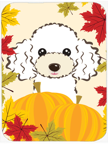 Picture of Carolines Treasures BB2063LCB White Poodle Thanksgiving Glass Cutting Board- Large