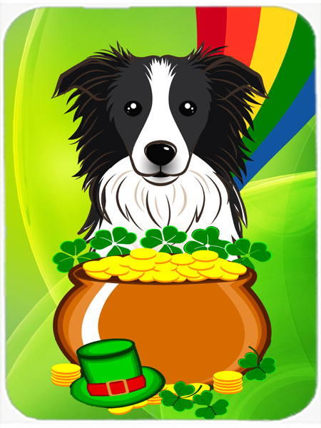 Border Collie St. Patricks Day Glass Cutting Board- Large