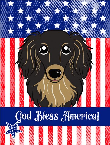 BB2143GF Longhair Black and Tan Dachshund Flag Garden