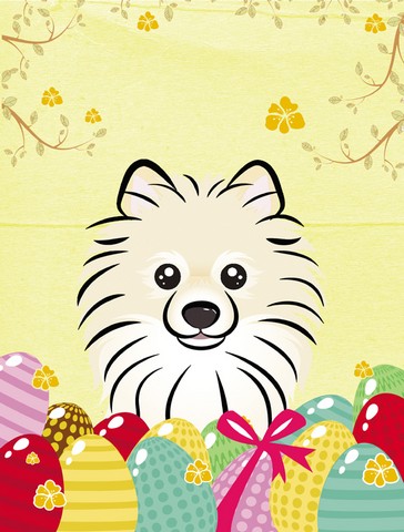 Pomeranian Easter Egg Hunt Canvas House Flag