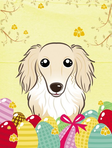 Longhair Creme Dachshund Easter Egg Hunt Canvas House Flag