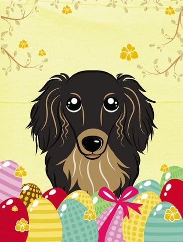 Longhair Black and Tan Dachshund Easter Egg Hunt Canvas House Flag
