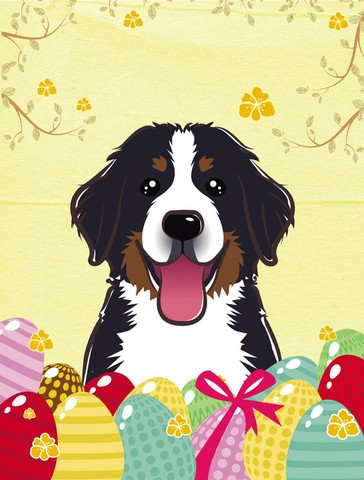 Bernese Mountain Dog Easter Egg Hunt Canvas House Flag