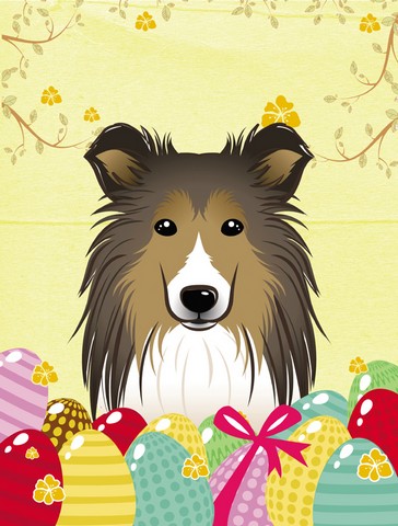 Sheltie Easter Egg Hunt Canvas House Flag