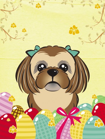 Chocolate Brown Shih Tzu Easter Egg Hunt Canvas House Flag -  PatioPlus, PA2929145