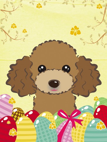 Chocolate Brown Poodle Easter Egg Hunt Canvas House Flag
