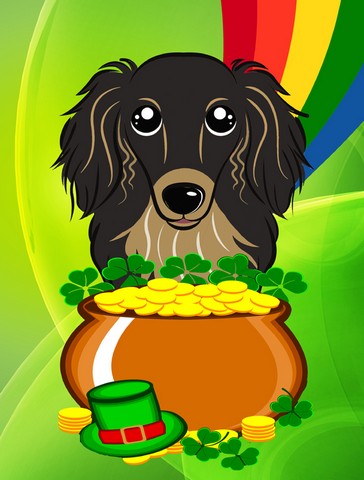 Longhair Black and Tan Dachshund St. Patrick's Day Canvas House Flag