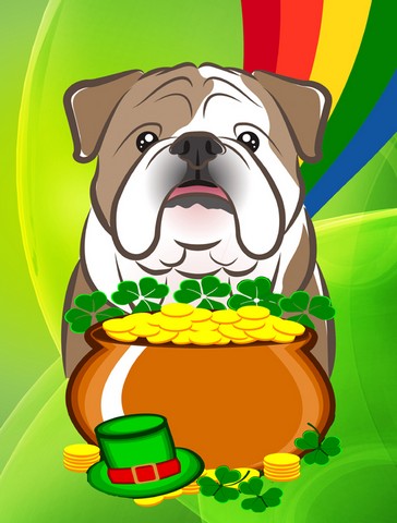 English Bulldog St. Patricks Day Canvas House Flag