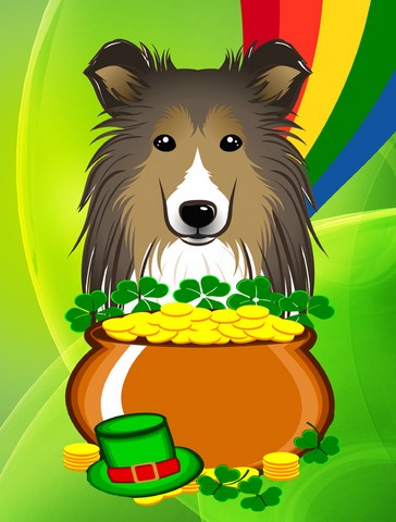 Sheltie St. Patricks Day Canvas House Flag