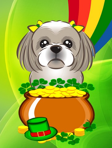 Gray Silver Shih Tzu St. Patrick's Day Canvas House Flag