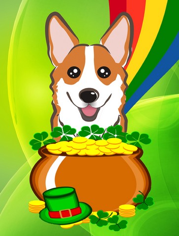 Red Corgi St. Patricks Day Canvas House Flag
