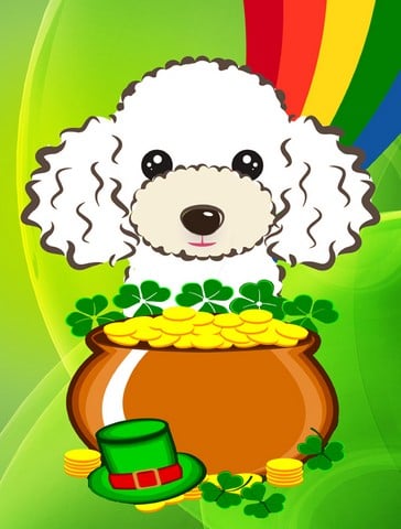 White Poodle St. Patrick's Day Canvas House Flag