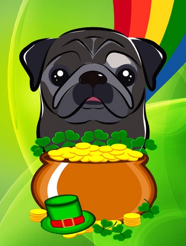 Black Pug St. Patricks Day Canvas House Flag