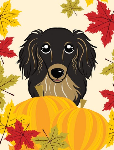BB2019CHF Longhair Black and Tan Dachshund Thanksgiving Canvas House Flag