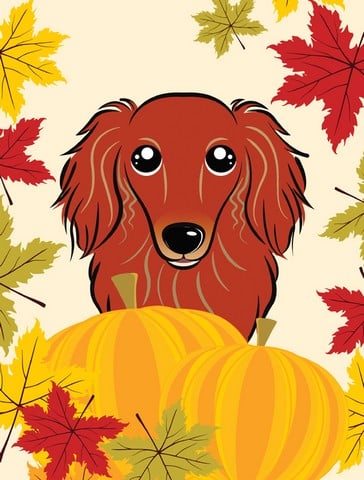 Longhair Red Dachshund Thanksgiving Canvas House Flag