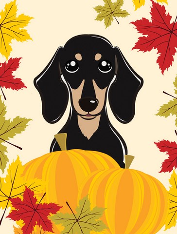 Smooth Black and Tan Dachshund Thanksgiving Canvas House Flag
