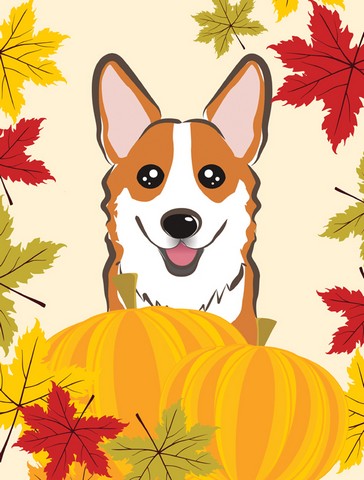 Red Corgi Thanksgiving Canvas House Flag