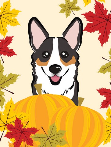 Tricolor Corgi Thanksgiving Canvas House Flag