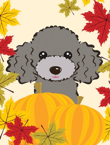 Silver Gray Poodle Thanksgiving Canvas House Flag