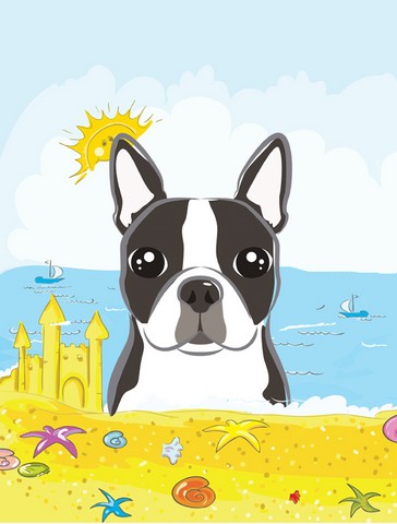 Boston Terrier Summer Beach Canvas House Flag