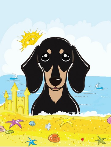 Smooth Black and Tan Dachshund Summer Beach Canvas House Flag