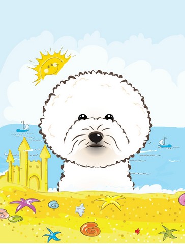 Bichon Frise Summer Beach Canvas House Flag