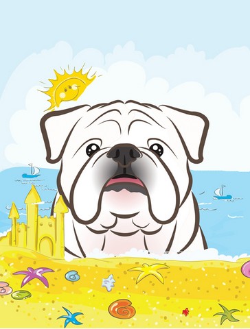 White English Bulldog Summer Beach Canvas House Flag