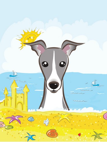 Italian Greyhound Summer Beach Canvas House Flag