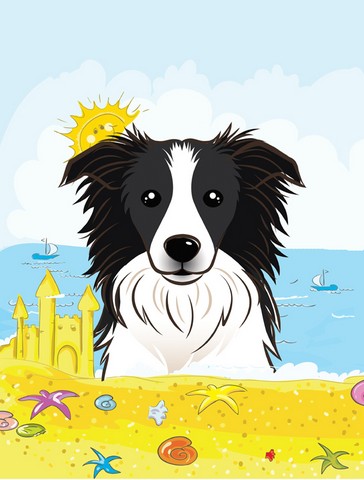 BB2109CHF Border Collie Summer Beach Canvas House Flag