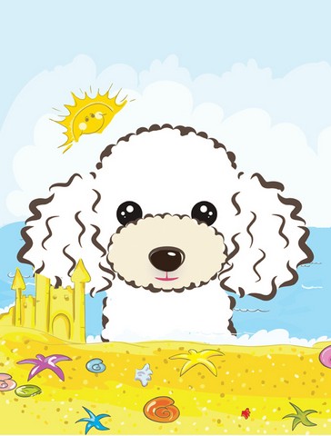 White Poodle Summer Beach Canvas House Flag